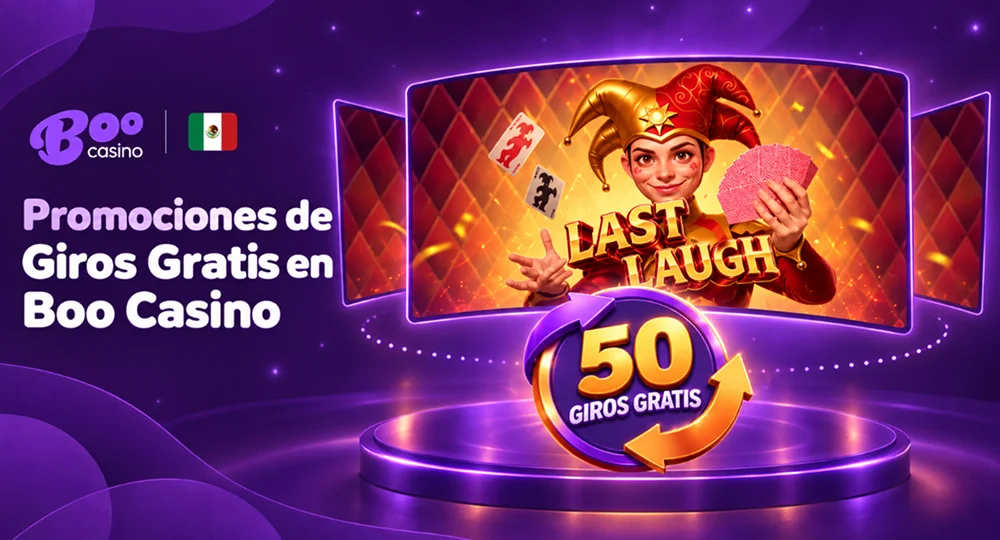 Promoción de Boo Casino con 50 giros gratis en la tragamonedas Last Laugh.