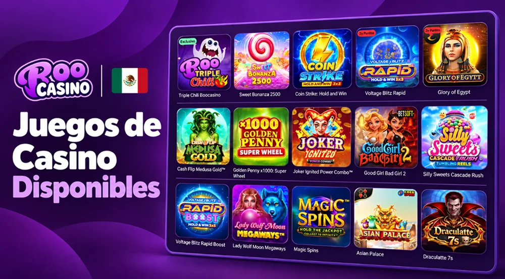 Catálogo de tragamonedas de Boo Casino con Triple Chili, Sweet Bonanza 2500 y Coin Strike.